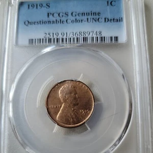 1919-S 1 centesimo PCGS colore discutibile originale - dettaglio UNC moneta USA - Foto 1 di 12