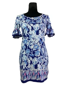 Lilly Pulitzer Jayden Etuikleid 2XS Rüschen Flatterärmel, blau top - Bild 1 von 12