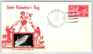 Cubierta CV214 USS Mindoro (CVE 120) Crosby Cachet Día de San Valentín 1950 - Imagen 1 de 2