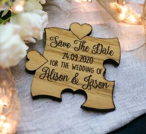 Personalised Rustic Wooden Jigsaw Save The Date Fridge Magnets Wedding Invite