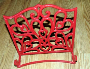 Cast Iron Sturdy Red Enamel Cook Book Recipe Stand For Counter Hearts Design - Picture 1 of 3