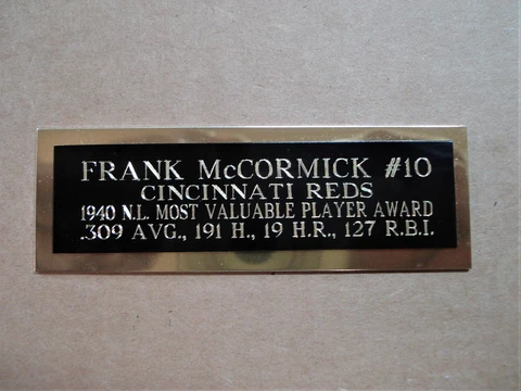 Frank McCormick Reds 1940 NL MVP Award Baseball Card Plaque Nameplate 1" X 3" Cover