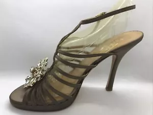 FAB! VALENTINO GARAVANI Bronze Sateen Fabric Ankle Tie High Heel Pump Size 39 - Picture 1 of 12