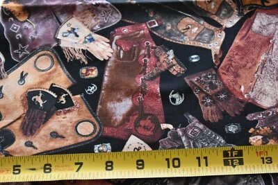 18" Long, Tan & Brown Cowboy Accessories on Black Quilt Cotton/Elizabeth's,N4421 - Image 1 of 4