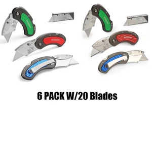 WORKPRO 6PC Folding Utility Knife Set Quick Change/Back-lock w/20PC Extra Blades - Picture 1 of 6