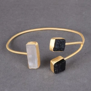 Natural Raw Selenite And Black Tourmaline Gemstone Thanksgiving Bracelet - Picture 1 of 6