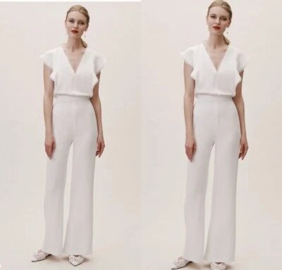 Mono de novia Monique Lhuillier marfil brady con ojales manga con volantes talla 6 Foto 1 de 4