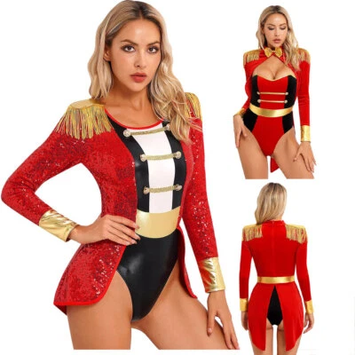 Mujer Abrigo Chaqueta Circo Ringmaster Disfraz Entrenador Cabeza Vestido Elegante Foto 1 de 4