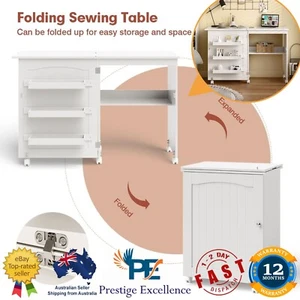 Folding Sewing Craft Table 2in1 Multifunctional Home Office Desk Storage Cabinet - Picture 1 of 11