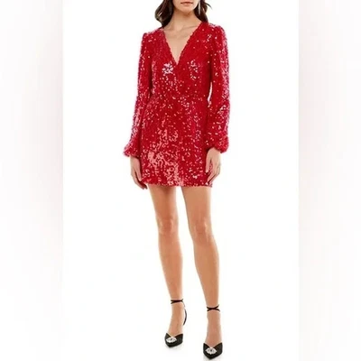 Vestido WAYF Mediano Rojo Lentejuelas Manga Larga Navidad Fiesta Lavable NUEVO Foto 1 de 4