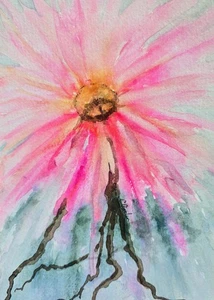 Original Signed Watercolor Painting. Cottagecore Wall Art. Pink Flowers. Dahlia - Picture 1 of 1