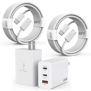 100W USB C Ladegerät, 2er Pack 140W USB C auf USB C Gewebtes Kabel 6FT Geflochtenes Kabel 10... - Bild 1 von 7
