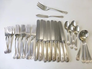 29 Piece 1847 Rogers Bros. HERALDIC Hammered Wrought Silverplate Flatware Set - Picture 1 of 4