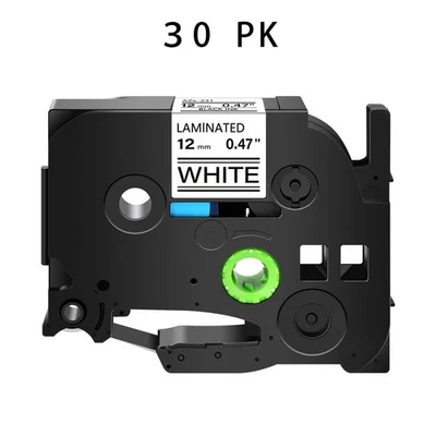 30x compatible writing band for Brother PT-2210 2300 2410 12mm white with black - Image 1 of 4