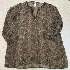 Chico’s Snake Print Tunic Top & Tank Embellished Sheer Chiffon Size 2 12/14 - Picture 1 of 14