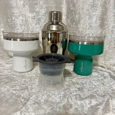 Reduce Insulated Tumblers White & Teal Set Cocktail Glasses Cocktail Shaker - Image 1 of 4