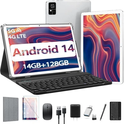 Android 14 Tablet w/ Keyboard, 2025 10 Inch 2-in-1,14GB RAM, 128GB, WiFi+4G LTE - Image 1 of 4