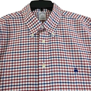 Brooks Brothers camicia uomo grande rosso blu check reggente non ferro bottoni - Foto 1 di 14