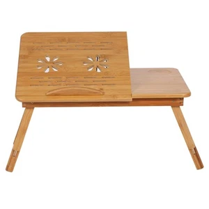 Bamboo Laptop Table Foldable Height Notebook Desk Bed Tray - Afbeelding 1 van 7