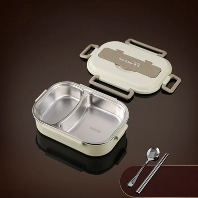 Fiambrera con compartimento aislado de acero inoxidable con cuenco de sopa y cubiertos. Foto 1 de 4