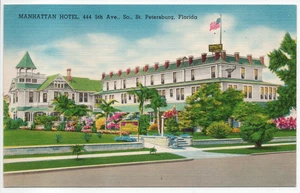Manhattan Hotel St Petersburg Florida Vintage Leinen Werbung Postkarte unbenutzt - Bild 1 von 2