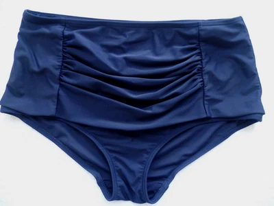 LADIES PEACOCKS SIZE 14 NAVY BLUE RUCHED FRONT BOY SHORTS BIKINI BRIEF BOTTOM - Image 1 of 2