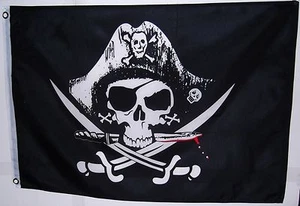 BANDERA PIRATA DEADMAN PECHO TRICORNIO - DOBLE CARA CRÁNEO Y ESPADAS CRUZADAS 2' X 3' - Imagen 1 de 2