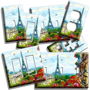 EIFFEL TOWER FLOWERS PARIS RETRO VINTAGE STYLE LIGHT SWITCH OUTLET PLATES DECOR - Picture 1 of 33