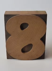 LARGE NUMBER "8" ANTIQUE LETTERPRESS VINTAGE WOODEN PRINT BLOCK STAMP 3"x2.5" - Picture 1 of 5