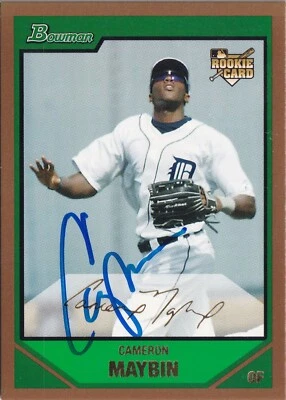 Cameron Maybin Signed 2007 Bowman Draft Gold Baseball Rookie Card #BDP12 RC Auto - Image 1 of 4