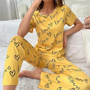 Women Pajama Set Super-Soft Short Sleeve Sleepwear Print Top & Bottom Pyjamas Pj - Picture 1 of 9
