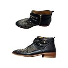 Zara Black Leather Studded Ankle Boots Size 37