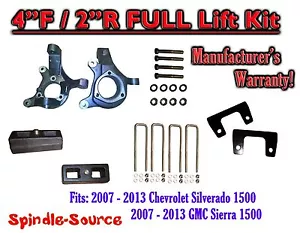 4" / 2" Spindle LIFT KIT FOR 2007 - 2016 Chevy Silverado GMC Sierra 1500 2WD - Foto 1 di 2