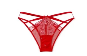 Victoria's Secret sehr sexy Cheekini-Höschen rot bestickt Gr. L Träger transparent - Bild 1 von 6