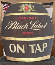 VINTAGE CARLING BLACK LABEL BEER ON TAP KEG SHAPPED CARDBOARD SIGN CLEVELAND OH