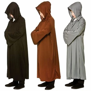 Boys Hooded Robe Halloween Fancy Dress Party Costume Black Brown Grey One Size - Picture 1 of 4