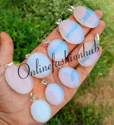 Lote al por mayor de piedras preciosas de opalita lechosas enchapadas en plata 925 bisel colgantes joyería Foto 1 de 3