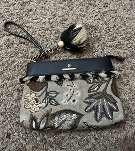 Spartina 449 Linen and Leather Black & Cream Satchel Handbag Gold Hardware - Picture 1 of 4