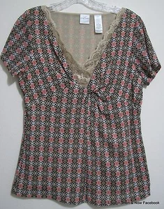 Emma James Tunika Oberteil Shirt Empire M Trägertop V-Ausschnitt Glitzer Spitzenbesatz Flügelärmel neu ohne Etikett - Bild 1 von 5