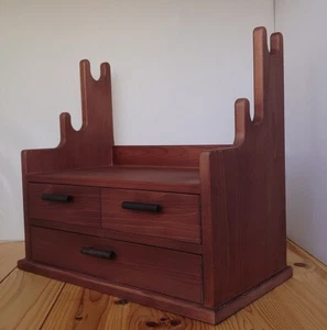 Japanese Wooden Katana kake Rack 3 Drawers For Two Swords Aidu Made in Japan New - Picture 1 of 3