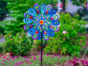 Peacock Wind Spinner Large Kinetic Outdoor Metal Windmill Yard Garden Decoration - Picture 1 of 12