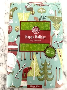 Neu Weihnachten Santa Urlaub Vinyl Tischdecke Flanell Rückseite länglich 52 x 90 Zoll - Bild 1 von 7