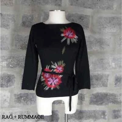 KENNETH COLE sz S черная шерсть войлок вышивка подпоясанный туника свитер - Изображение 1 из 4