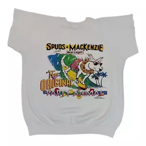 VTG 80s Spuds Mackenzie Bud Light Party Animal Short Sleeve Sweatshirt XL Stains - Picture 1 of 9