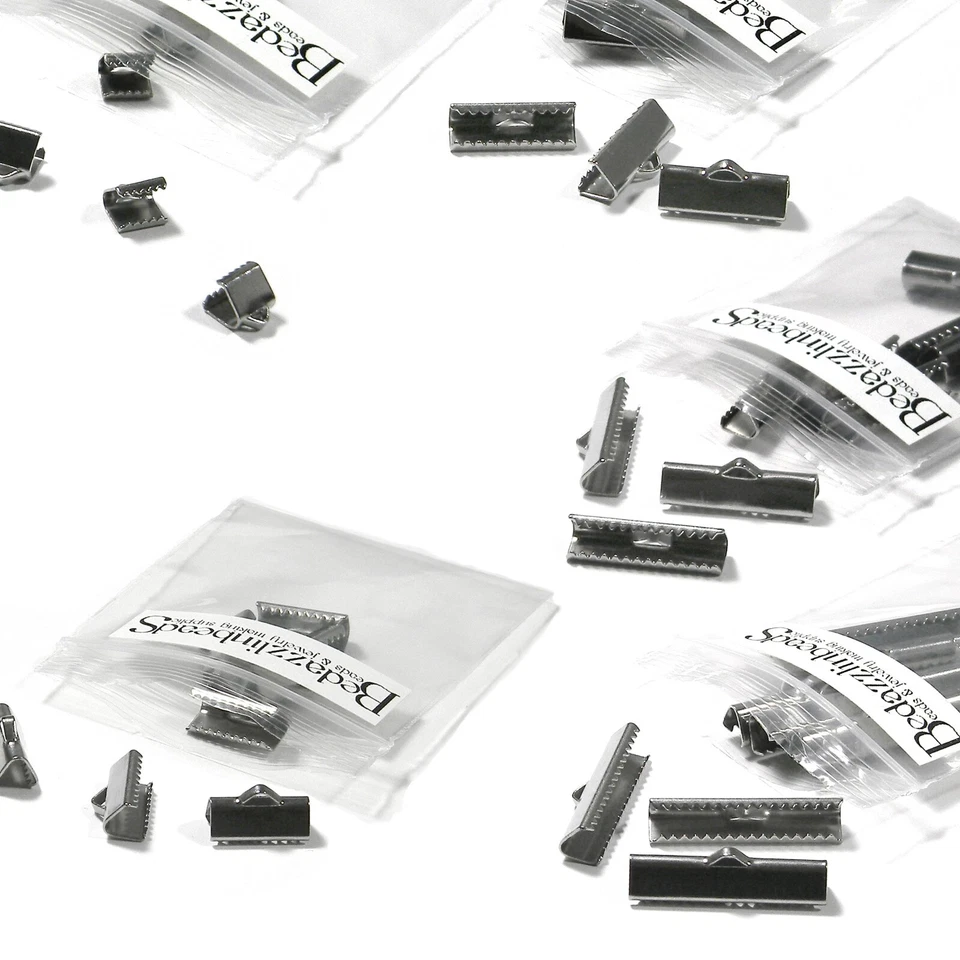 20 fornituras de extremo de prensado de cinta plana de acero inoxidable grado 304 plateadas con dientes Foto 1 de 1