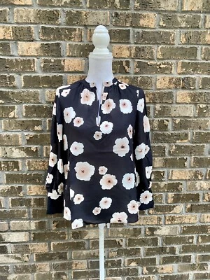 Blusa Top Club Monaco Seda Estampado Floral Negra Camisa de Vestir XS Negocios Informal Foto 1 de 4