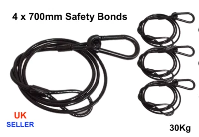 LIGHTING SAFETY CABLE - 700mm 30Kg - Black PVC Coated Stage  TRUSS Rigging- Qty4 - Image 1 of 4