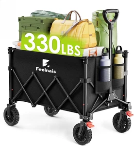 Collapsible Wagon with Wheels, Folding Wagon Cart with Adjustable Handle, 135L - Picture 1 of 8