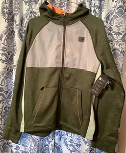 Boys Russell Jacket 18 2X Army Green Orange Hooded Zipper Hoodie Athletic NWT - Picture 1 of 2