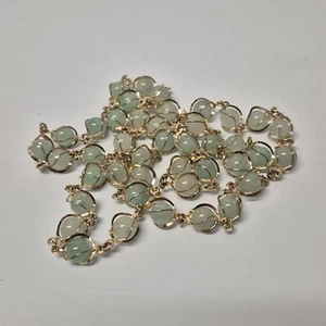 Vtg 32" Caged Bead Jade Necklace Gold Tone - Picture 1 of 7
